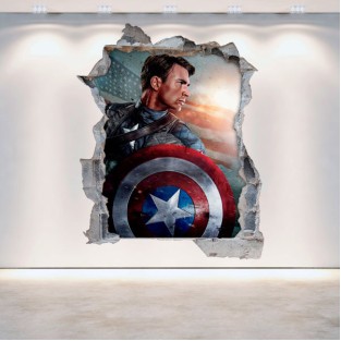 Vinilos capitán américa pared rota 3d